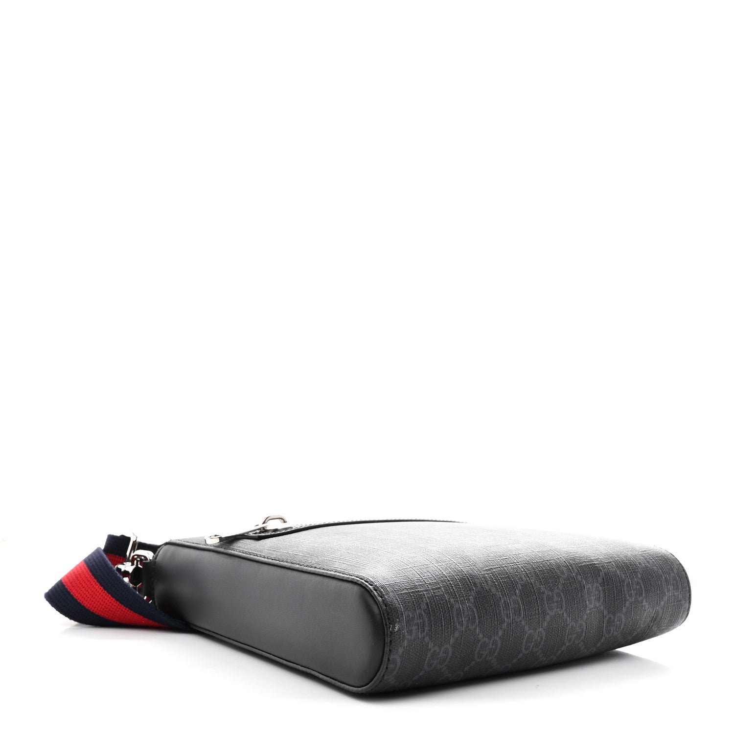 Gucci GG Supreme Monogram Web Small Flat Messenger Bag Black Grey 4 of 12