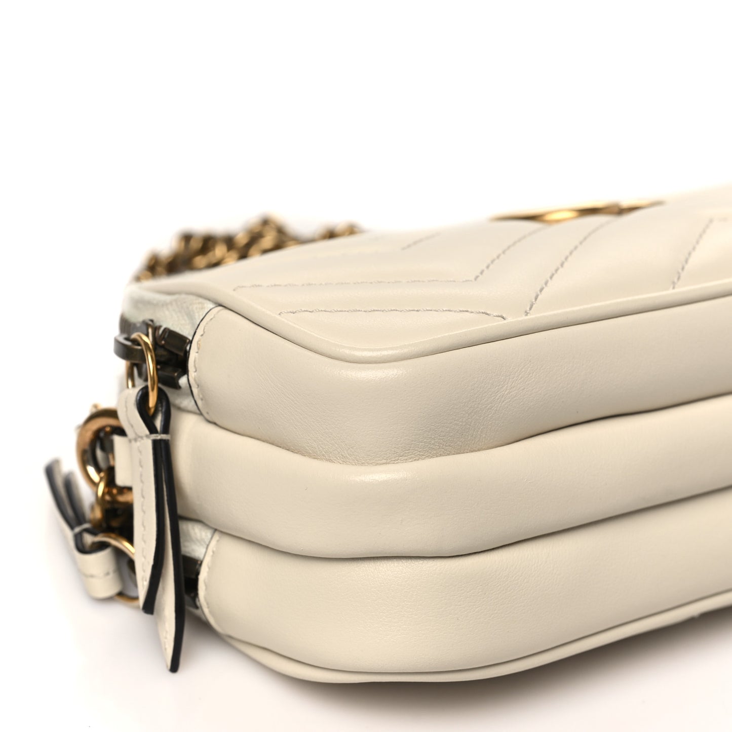 Calfskin Matelasse Mini GG Marmont Chain Crossbody Bag Mystic White