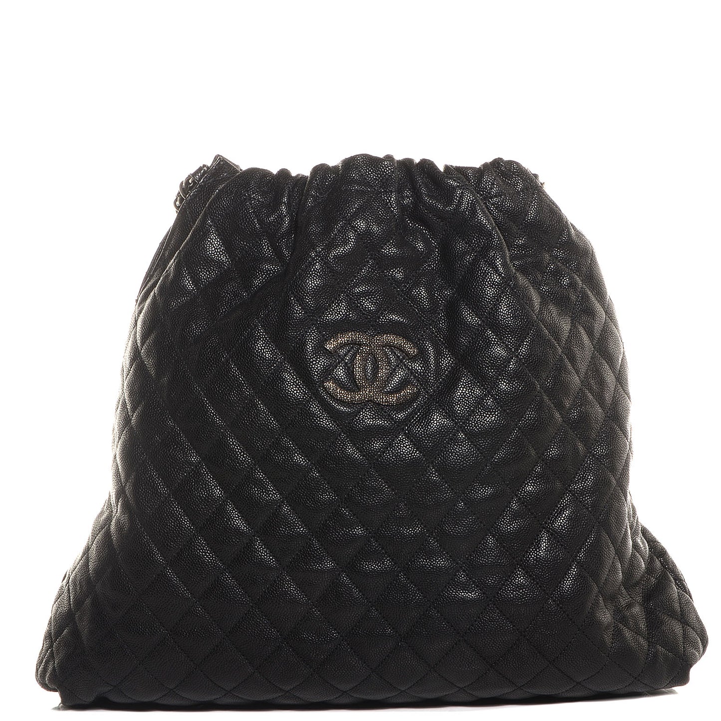 Distressed Glazed Caviar Quilted Large Elastic Tote Black