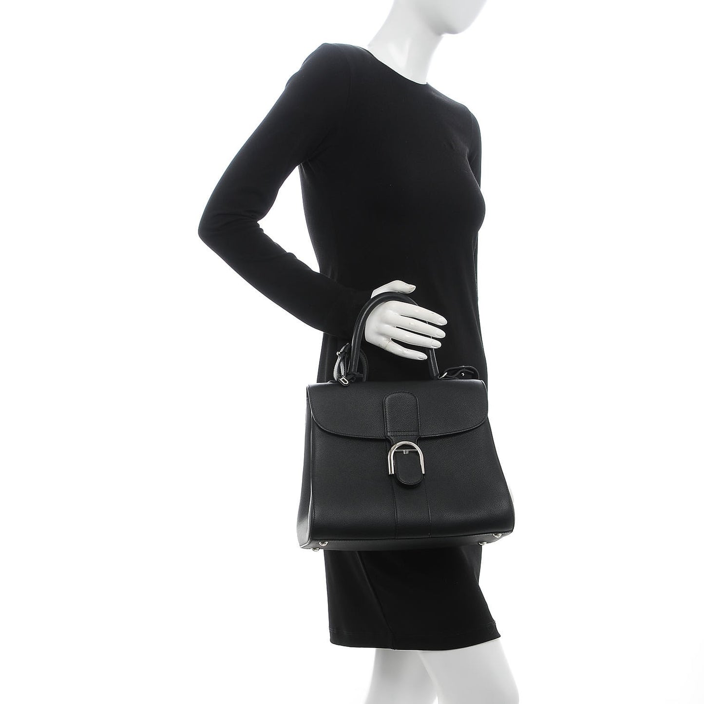 Grained Calfskin MM Brillant Satchel Black