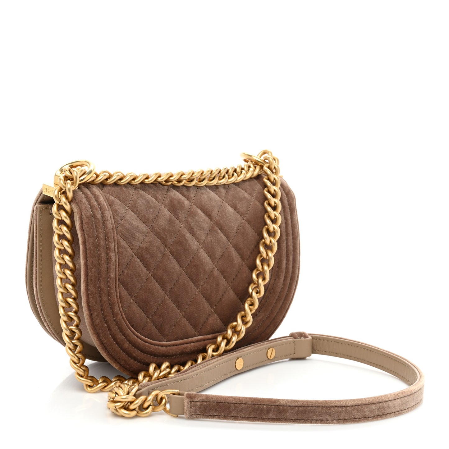 Velvet Quilted Small Boy Messenger Bag Beige