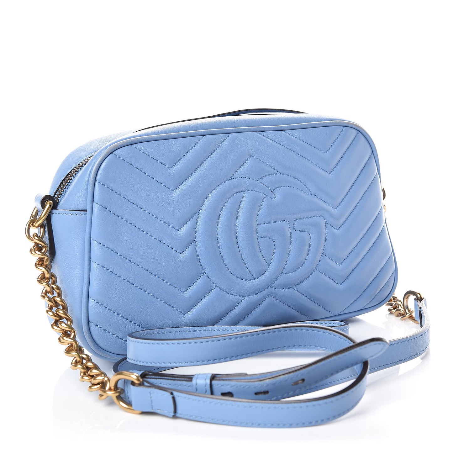 Calfskin Matelasse Small GG Marmont Chain Shoulder Bag Clear Sky Blue