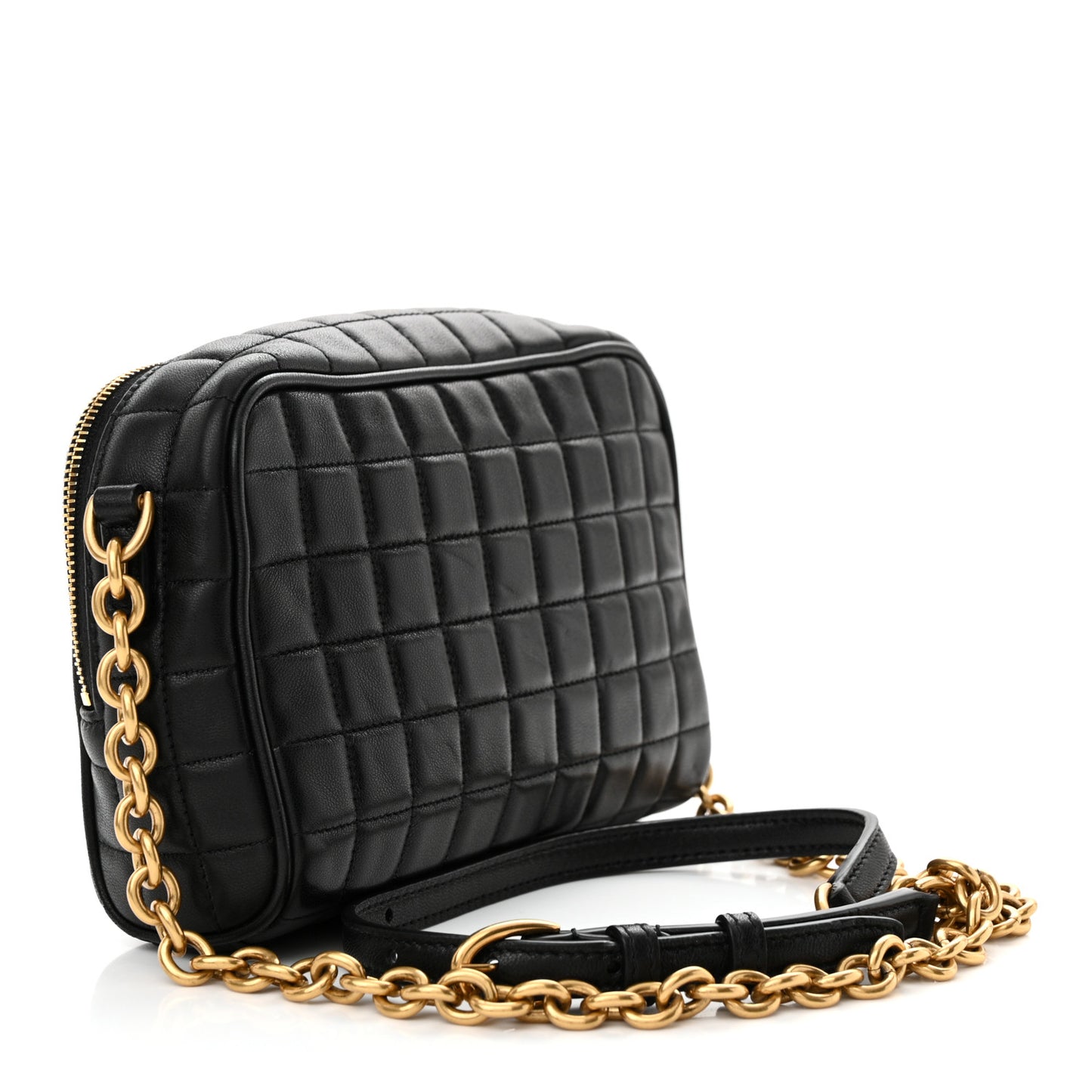 Lambskin Carre Quilted Cassandre Mini Camera Bag Black