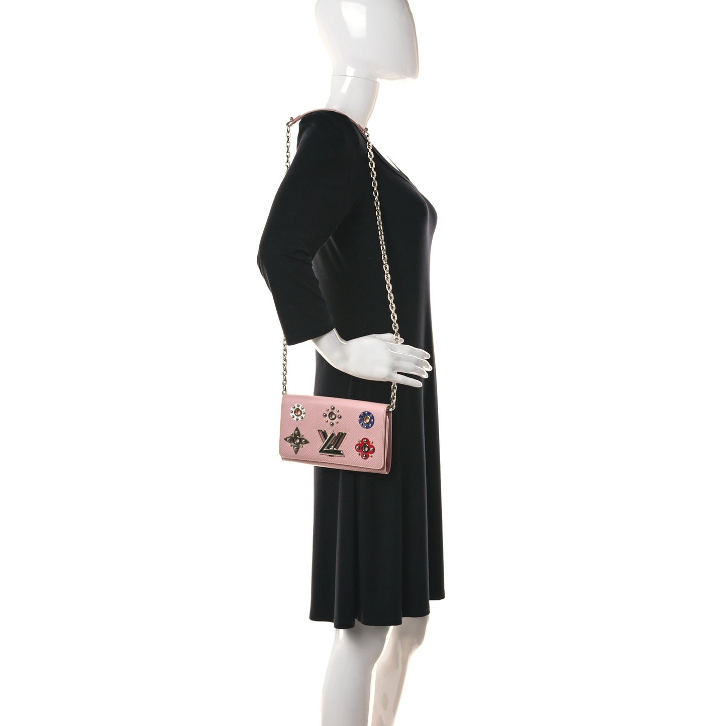 Epi Mechanical Flowers Twist Chain Wallet Rose Ballerine