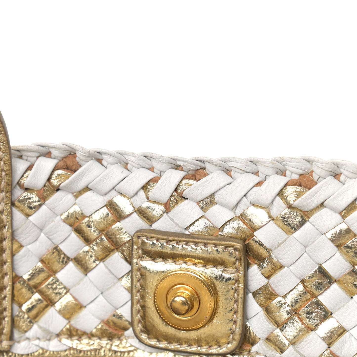 Goatskin Woven Small Tote White Gold