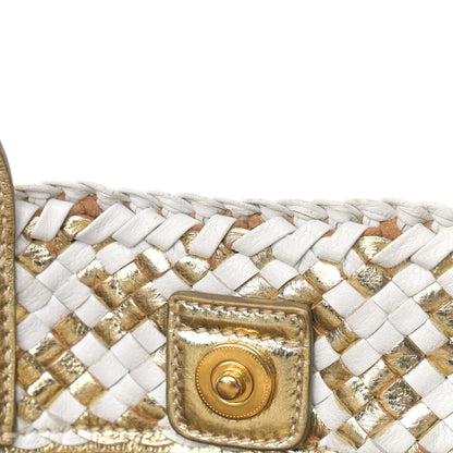 Prada Goatskin Woven Small Tote White Gold 17 of 24