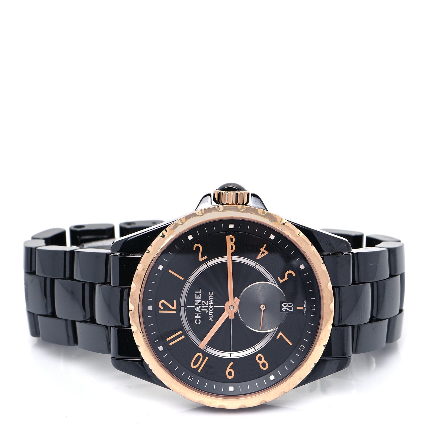 Chanel Stainless Steel 18K Yellow Gold Ceramic 38mm J12 Automatic Watch Black 2 of 5