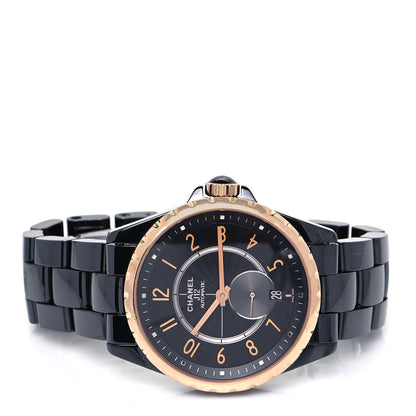 Chanel Stainless Steel 18K Yellow Gold Ceramic 38mm J12 Automatic Watch Black 2 of 5