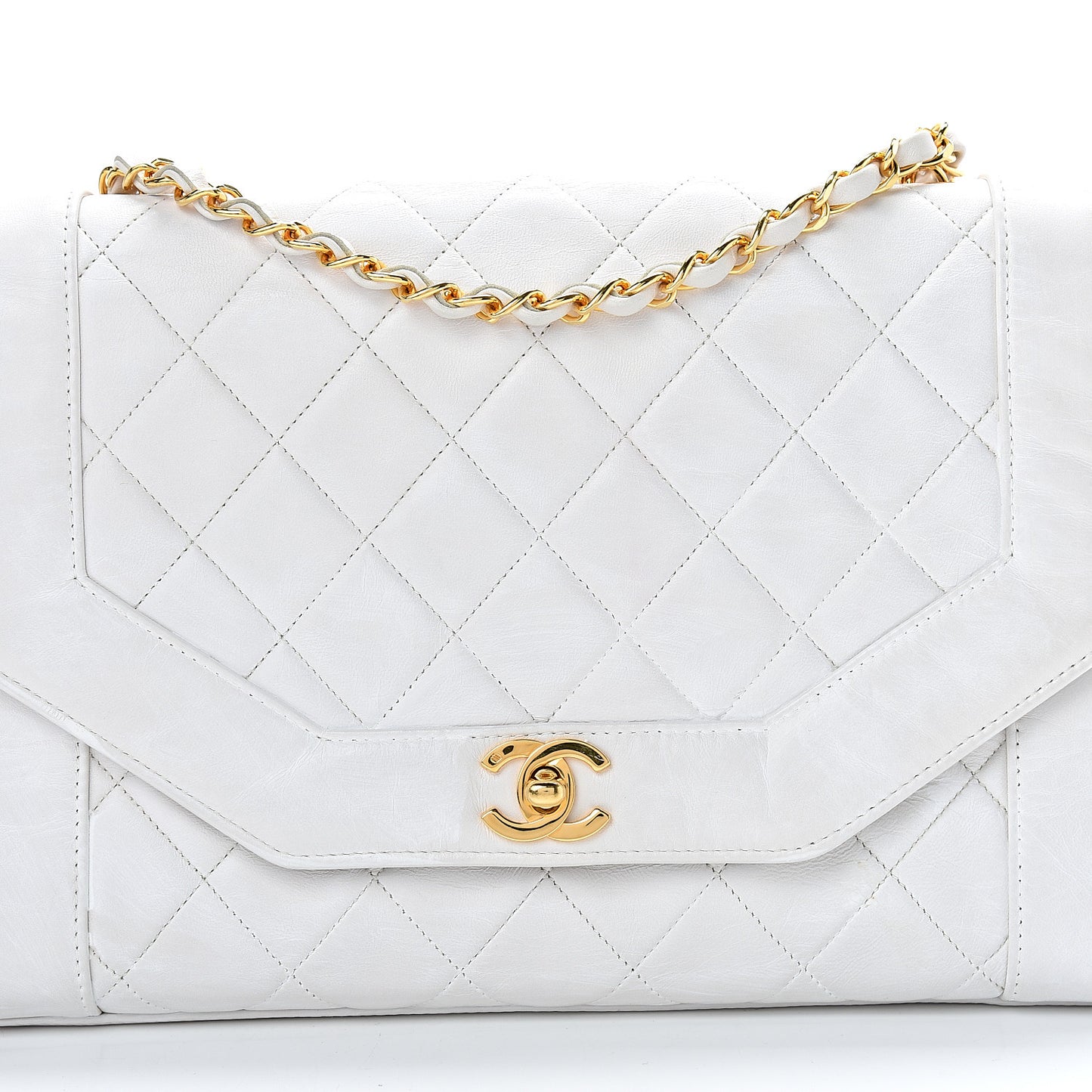 Lambskin Quilted Medium Single Flap White