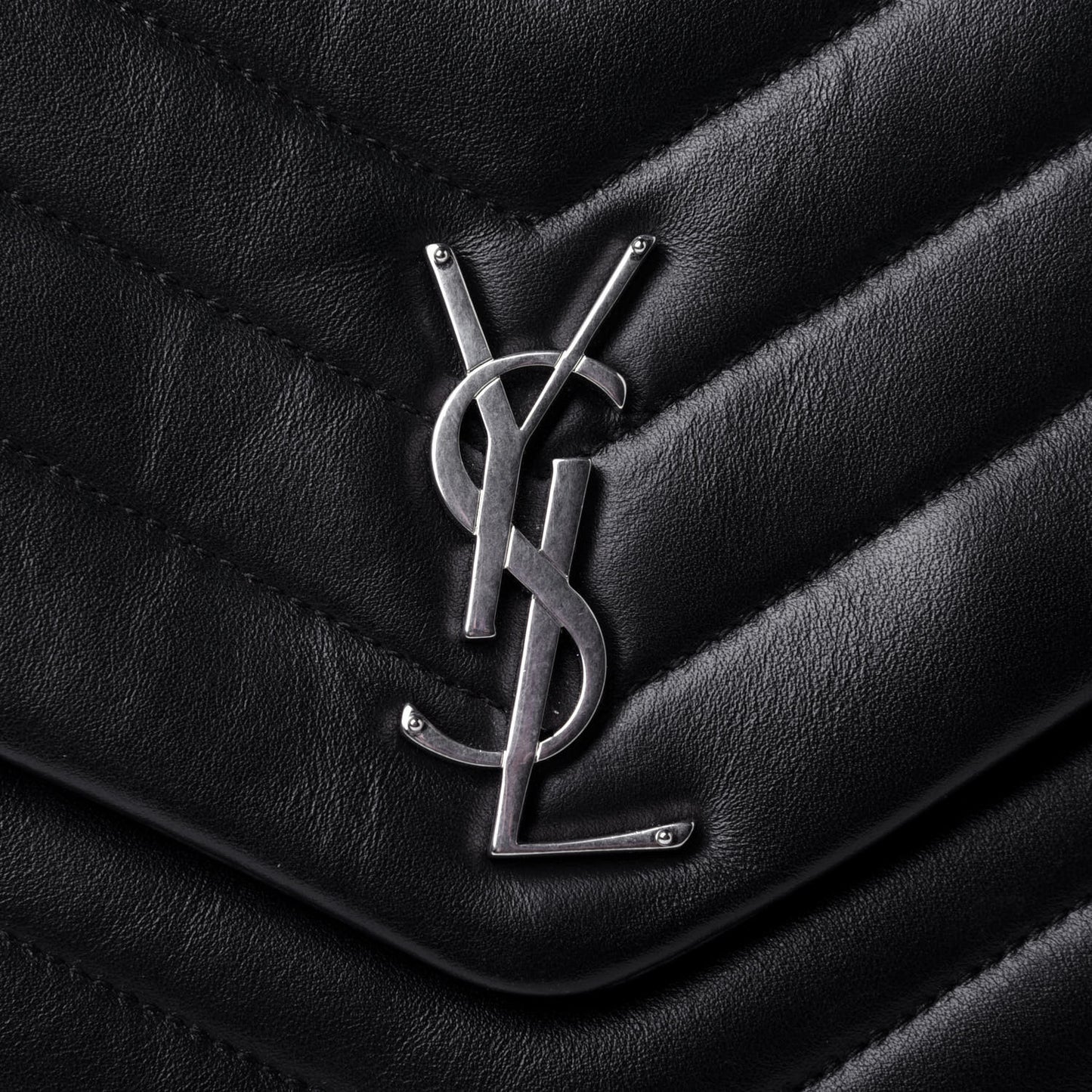 Calfskin Y Quilted Monogram Large Loulou Chain Satchel Black