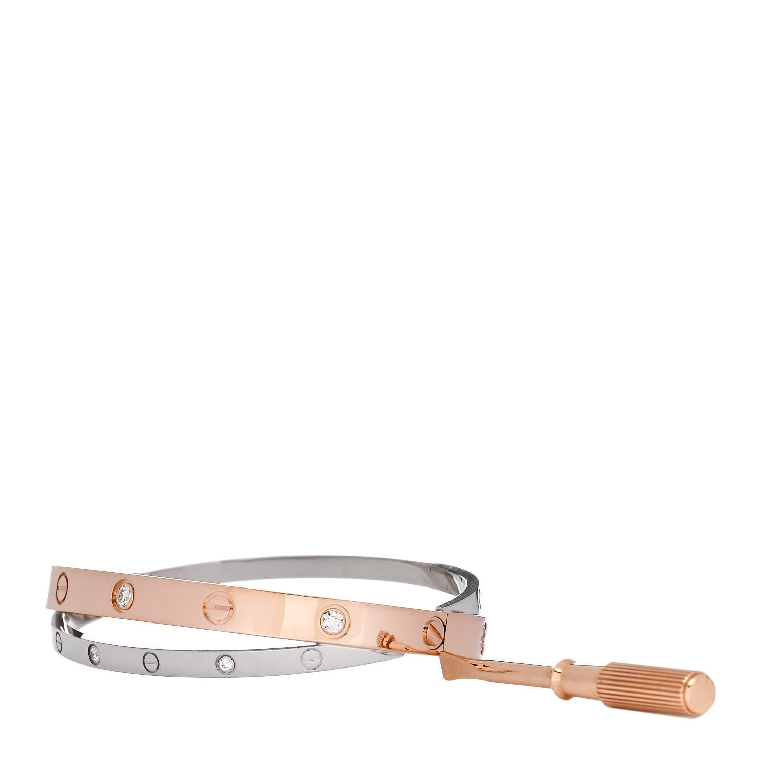 Cartier 18K Pink White Gold 12 Diamond Double LOVE Bracelet 17 3 of 9