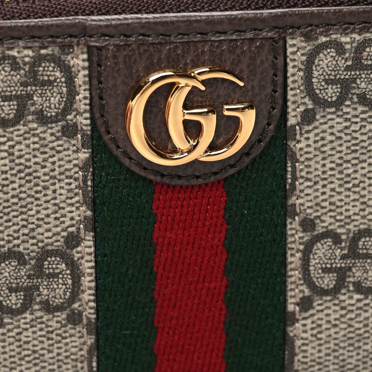 GG Supreme Monogram Web Ophidia Zip Card Case Brown