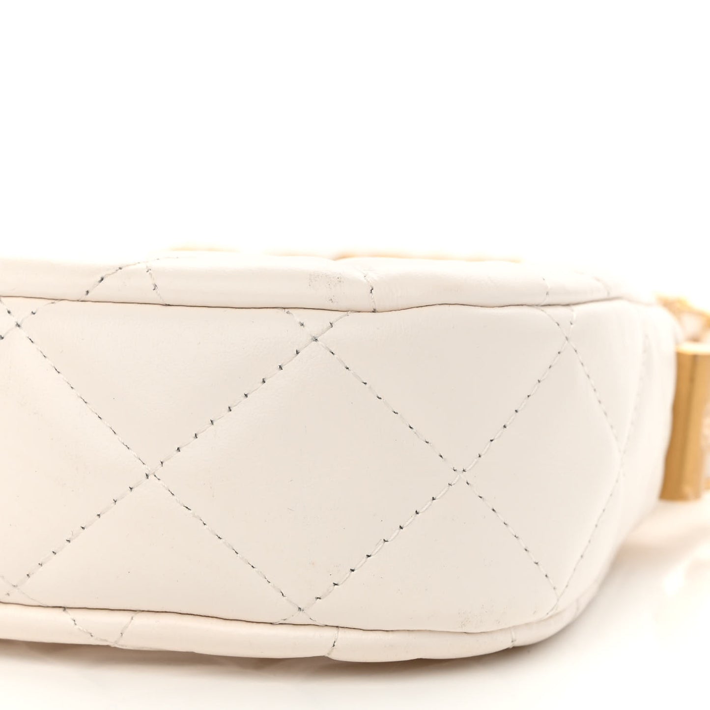 Crumpled Calfskin Quilted Braided CC Small Hobo White
