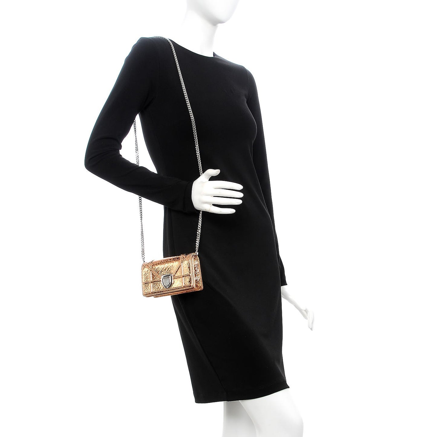 Ceramic Effect Deerskin Baby Diorama Flap Bag Gold