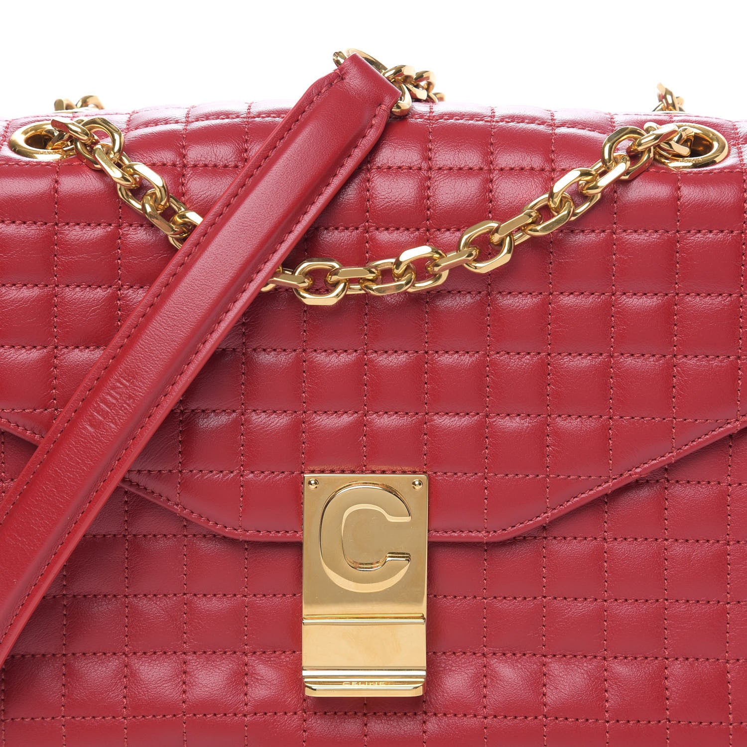 Celine Calfskin Quilted Medium C Bag Red 9 of 9
