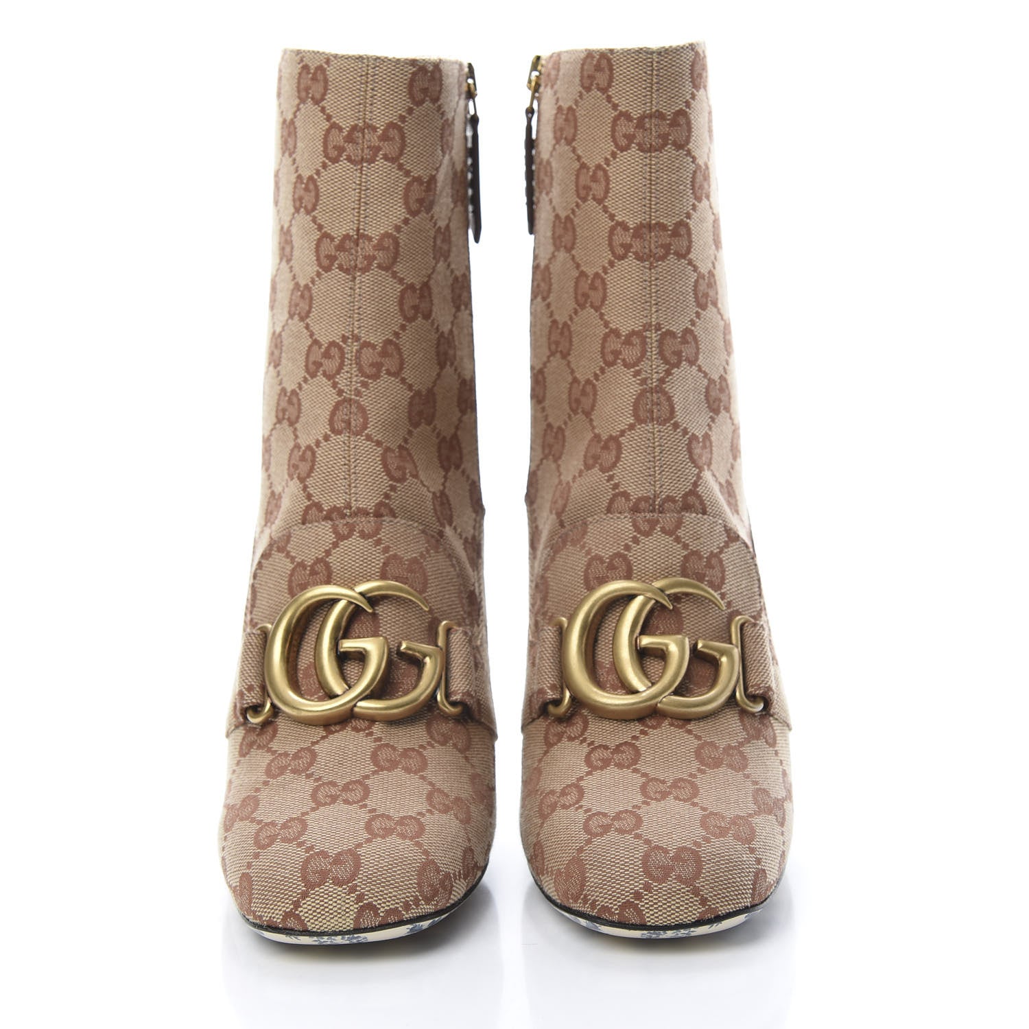 Gucci Monogram Malaga Kid GG Victoire 95mm Ankle Boots 37.5 Beige Ruggine Rust 2 of 8