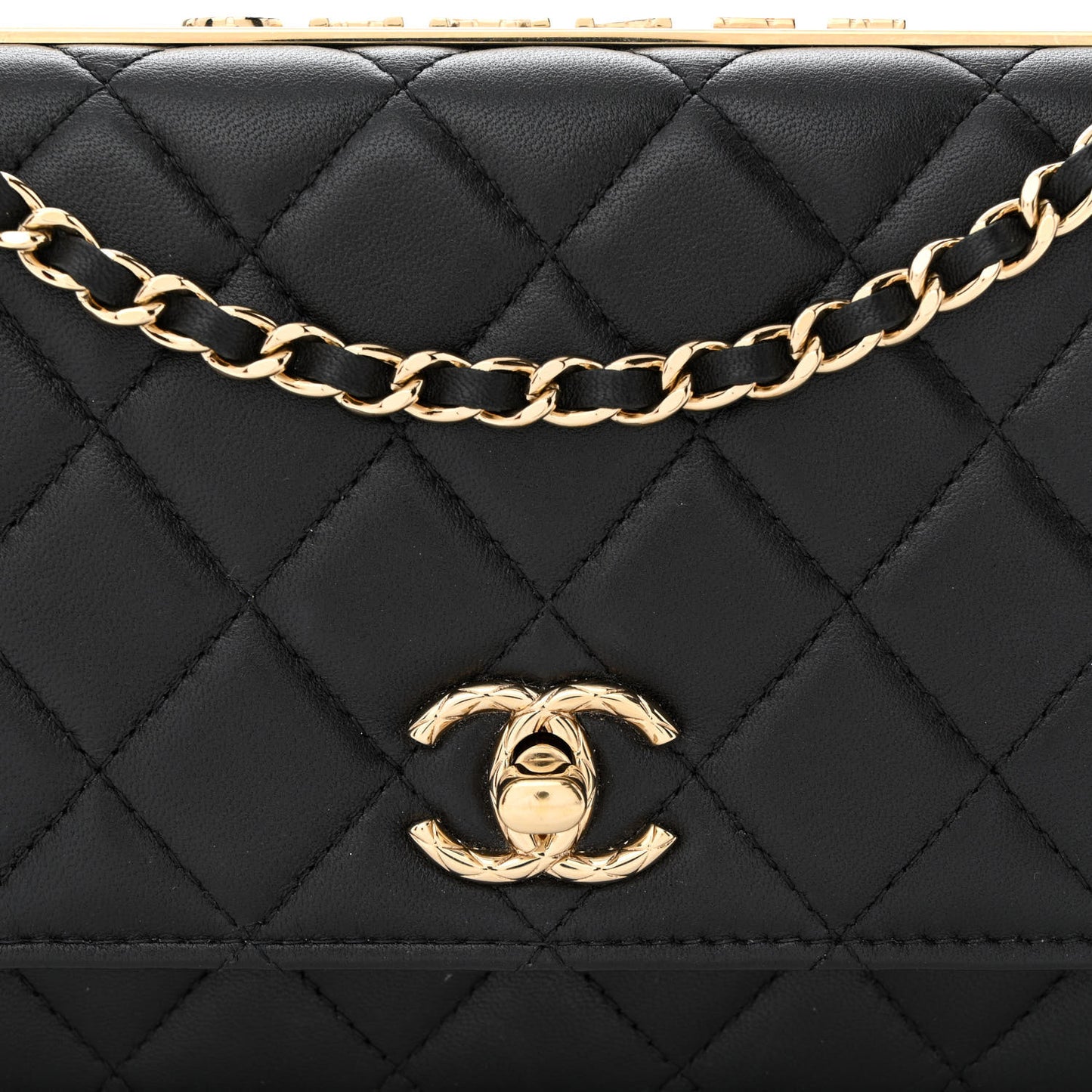 Lambskin Quilted Trendy CC Wallet On Chain WOC Black