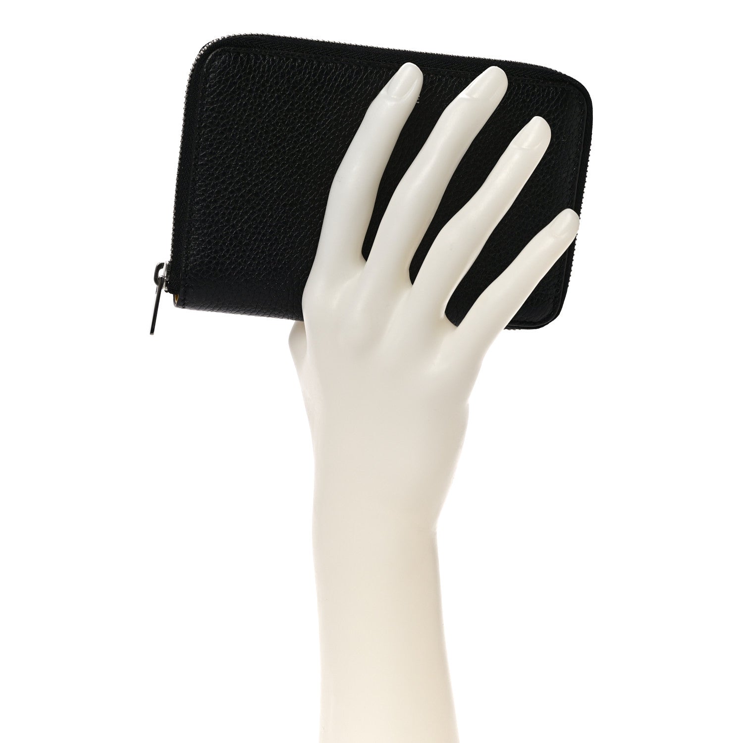 Celine Drummed Calfskin Zip Around Multifunction Wallet Black Citron 2 of 9