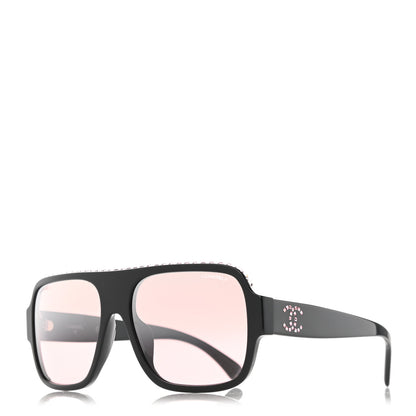 Chanel Acetate Crystal CC Shield Sunglasses 71431A Black 1 of 7
