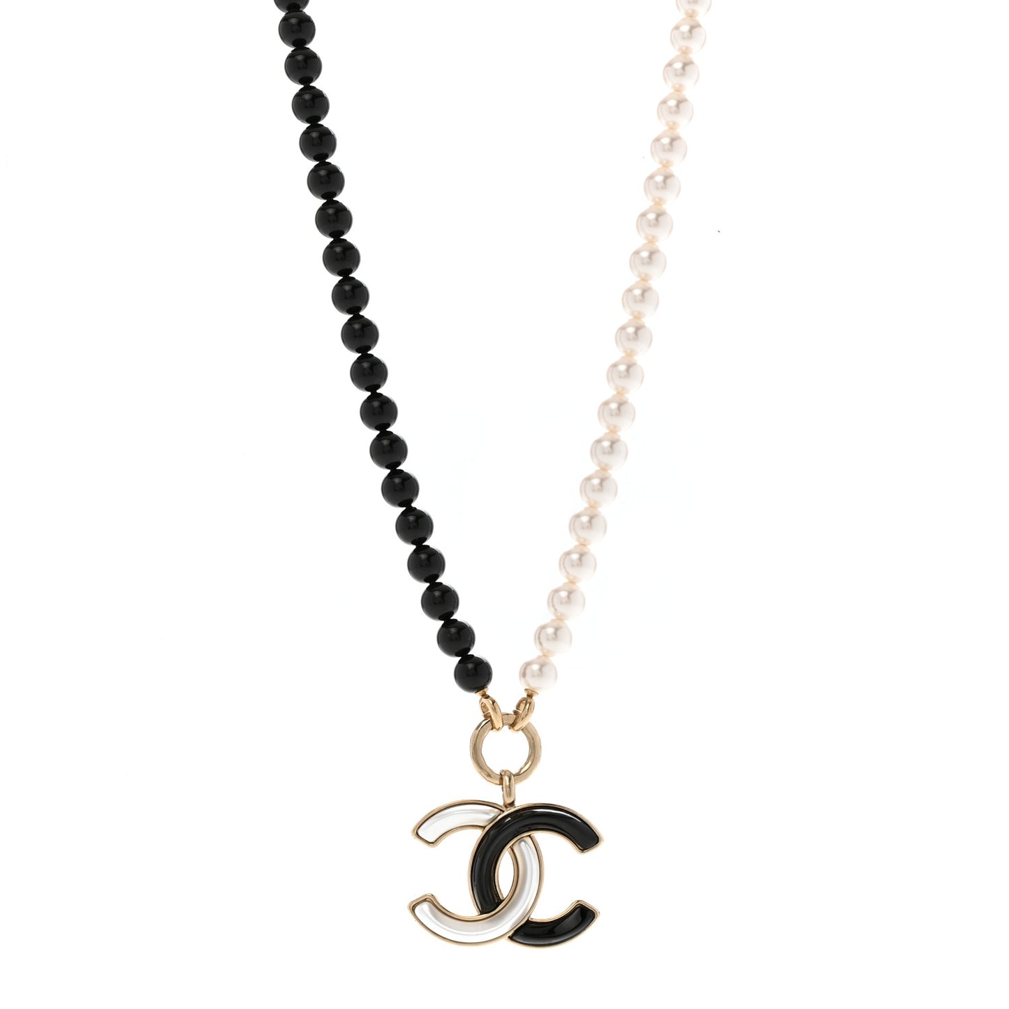 Pearl Beaded CC Necklace Black White