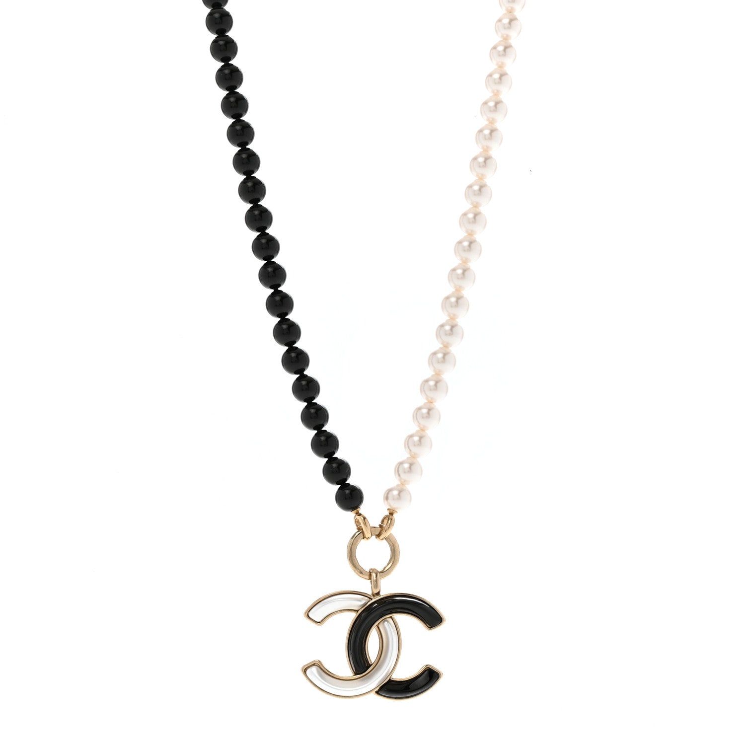 Chanel Pearl Beaded CC Necklace Black White 1 of 6