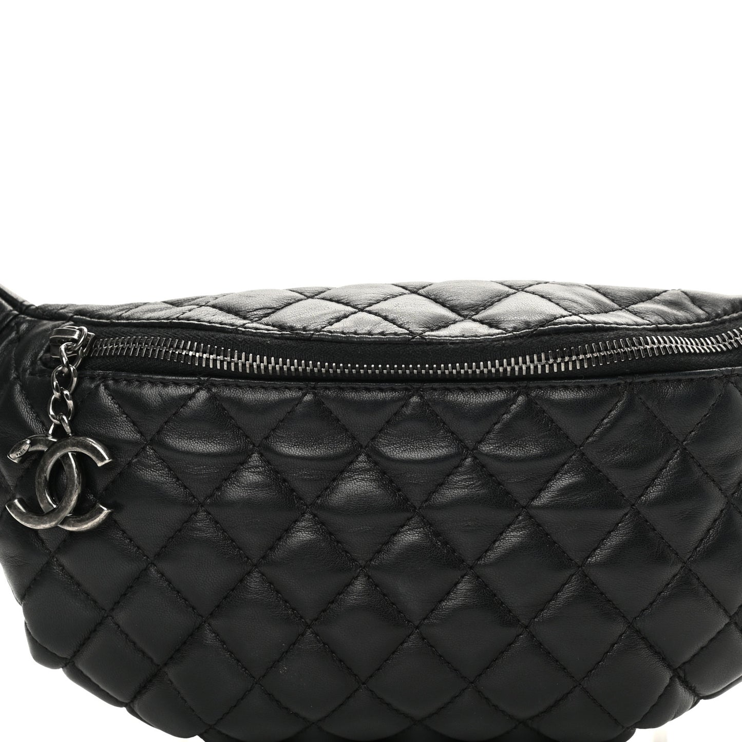 Lambskin Quilted Banane Waist Bag Fanny Pack Black