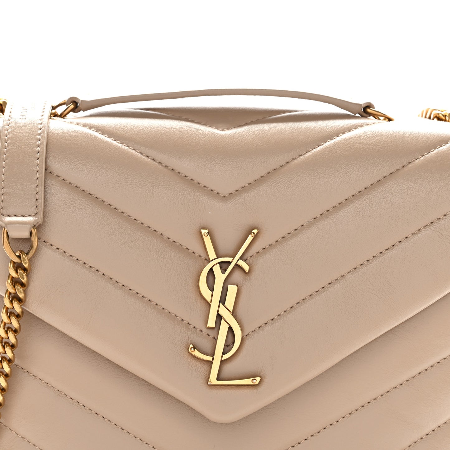 Calfskin Y Quilted Monogram Small Loulou Chain Satchel Dark Beige