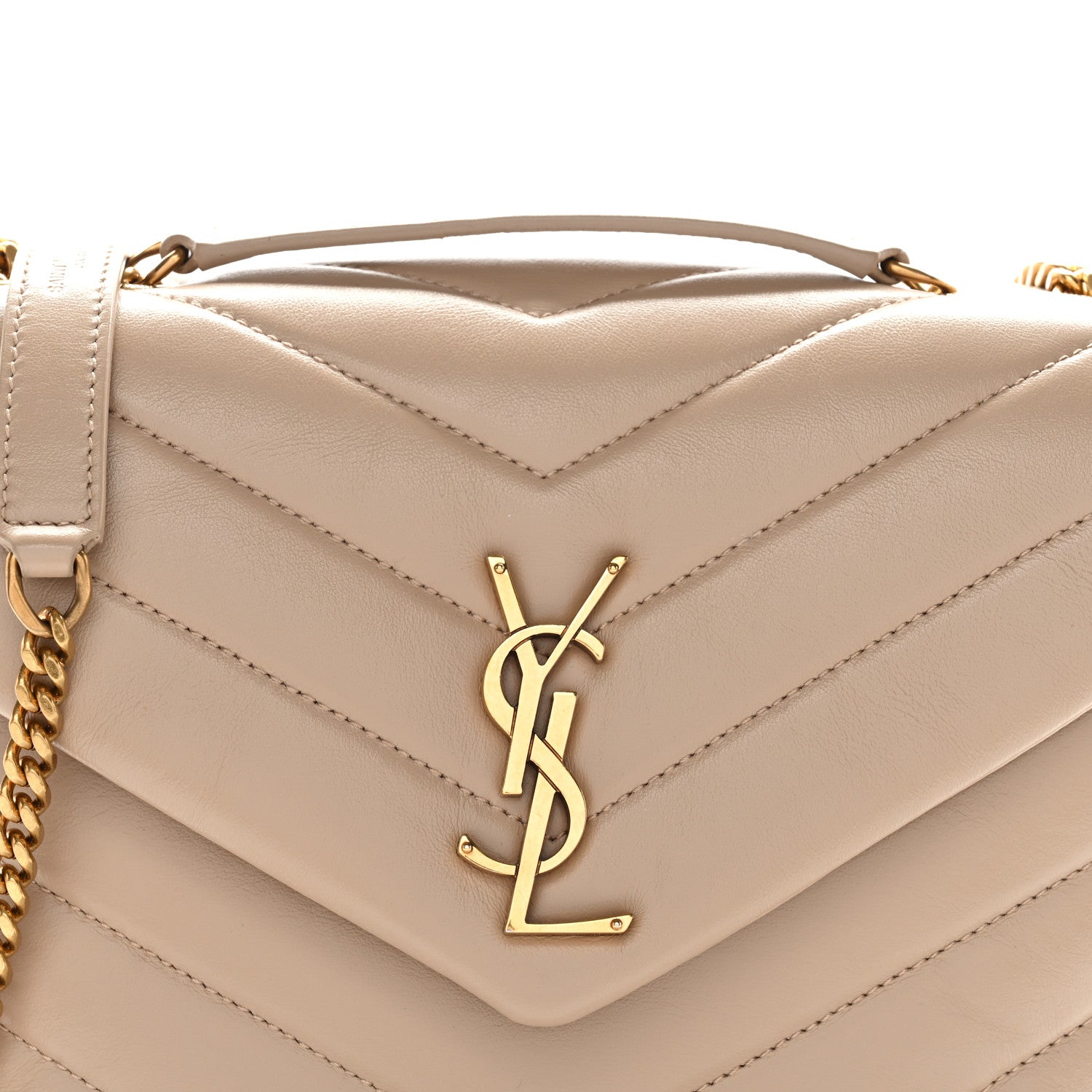 Saint Laurent Calfskin Y Quilted Monogram Small Loulou Chain Satchel Dark Beige 8 of 10