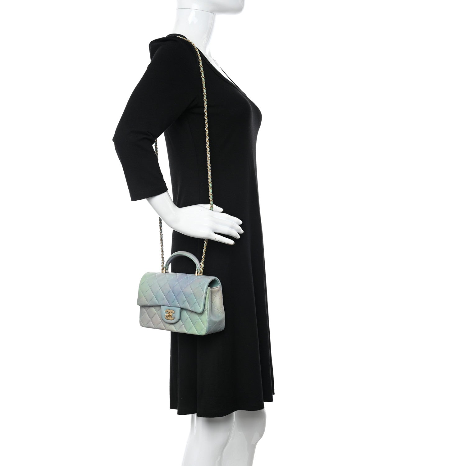 Chanel Lambskin Quilted Ombre Mini Top Handle Rectangular Flap Blue Green 2 of 11