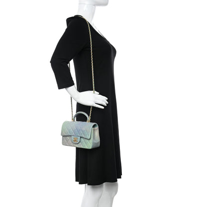 Chanel Lambskin Quilted Ombre Mini Top Handle Rectangular Flap Blue Green 2 of 11