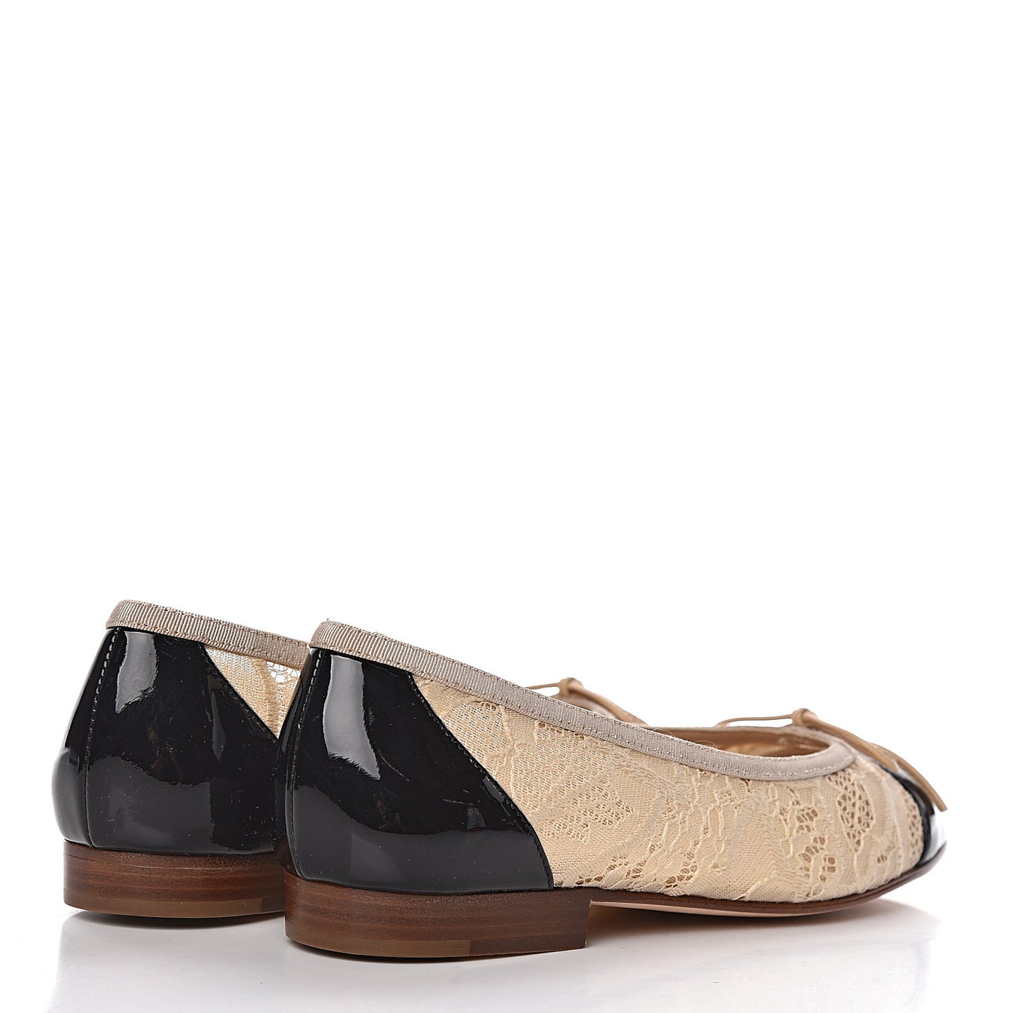 Lace Patent Cap Toe CC Ballerina Flats 35 Beige Black