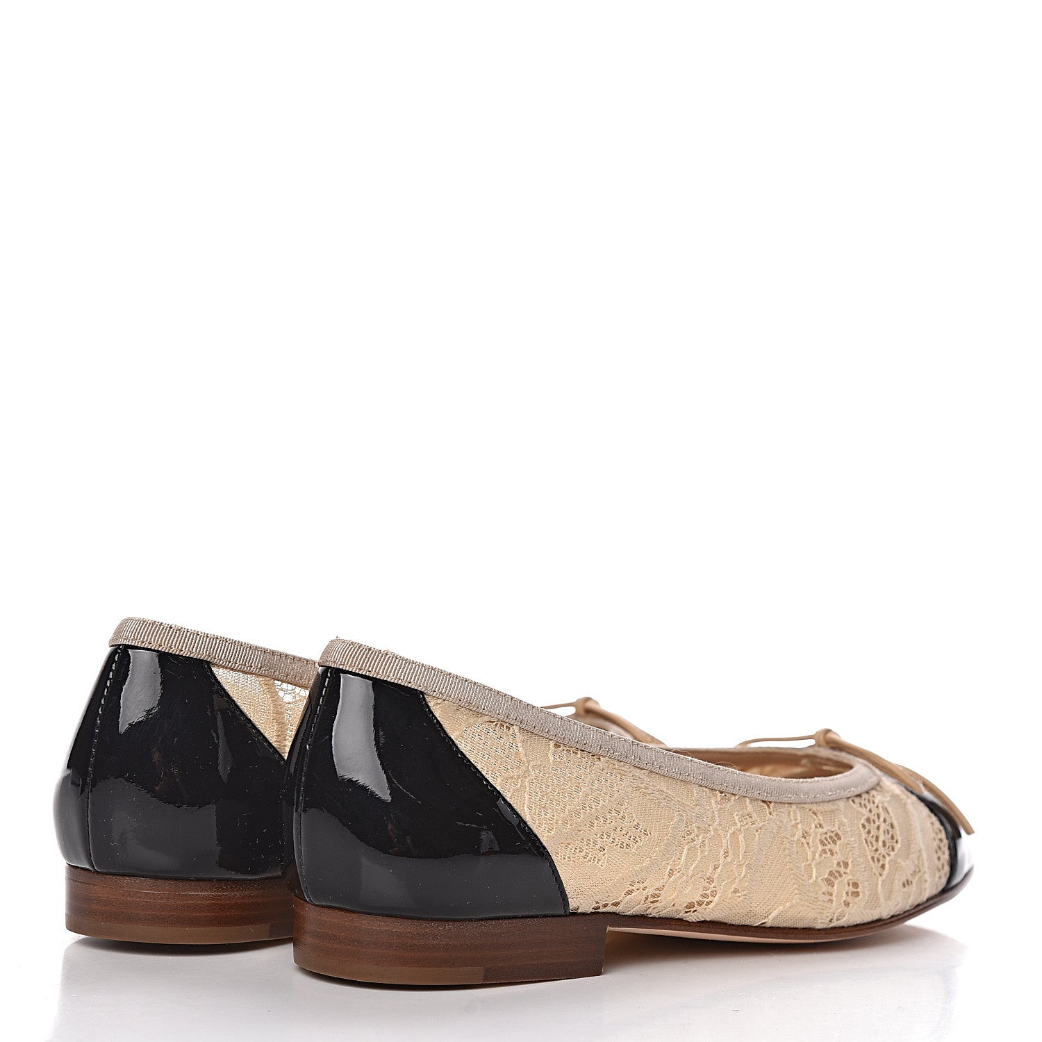 Chanel Lace Patent Cap Toe CC Ballerina Flats 35 Beige Black 4 of 10