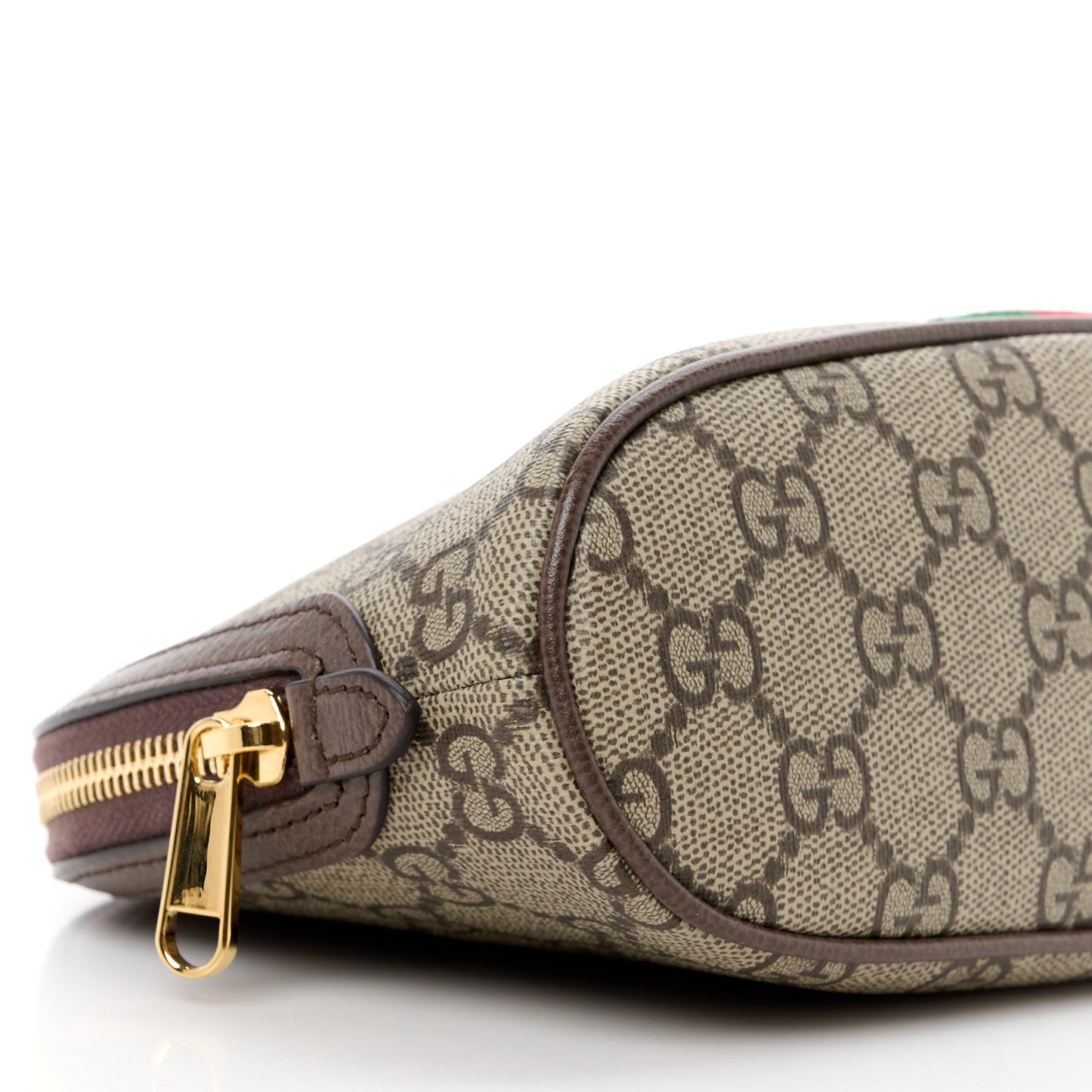 GG Supreme Monogram Textured Calfskin Web Large Ophidia Cosmetic Case Beige Ebony New Acero