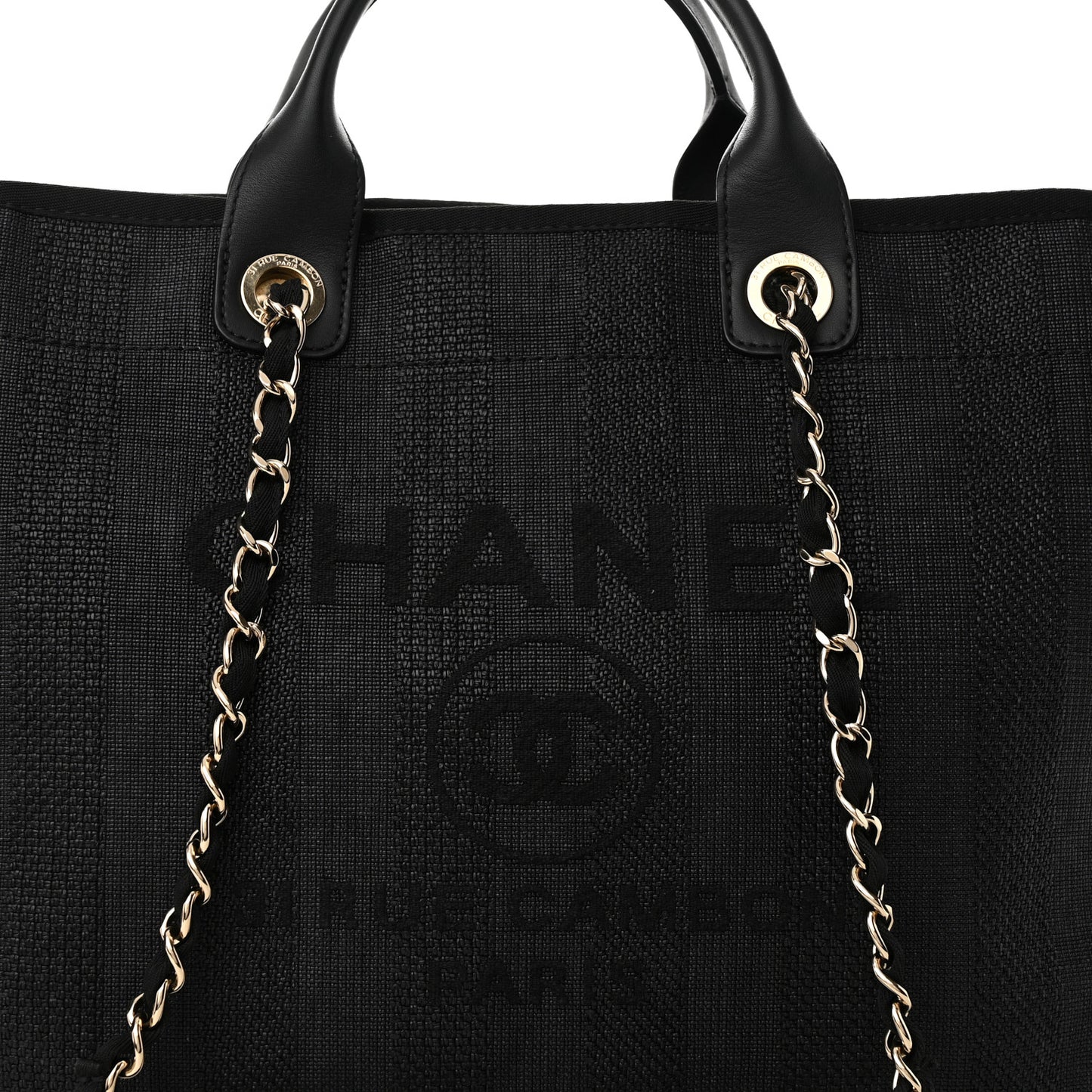 Mixed Fibers Calfskin Striped Medium Deauville Tote Black