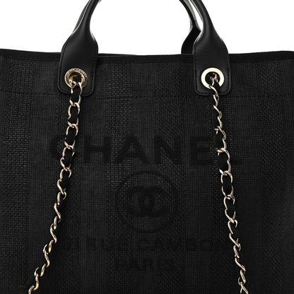Chanel Mixed Fibers Calfskin Striped Medium Deauville Tote Black 8 of 10