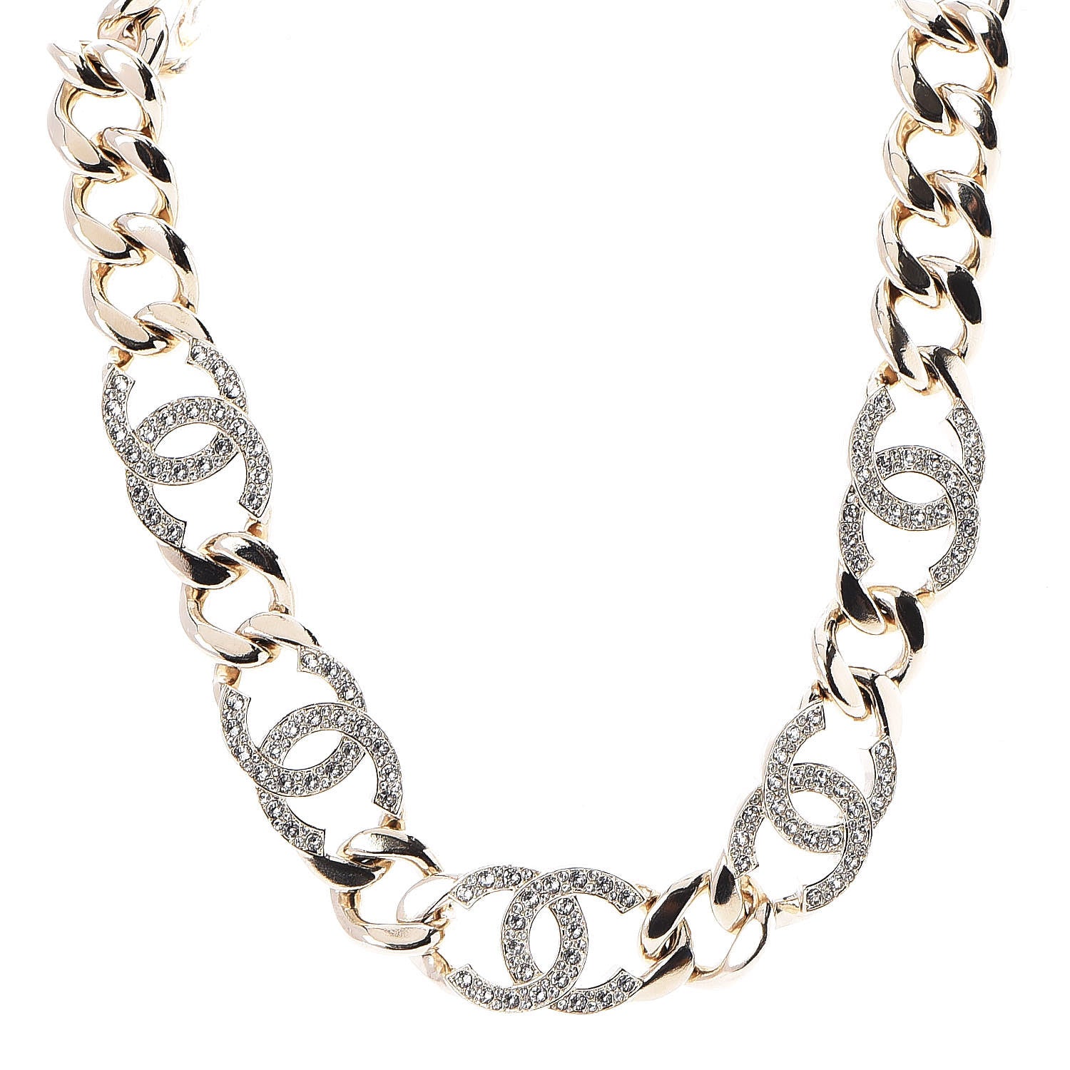 Chanel Crystal CC Chain Link Choker Necklace Gold 1 of 5
