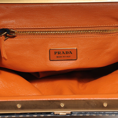 Prada Straw Crocodile Woven Semitracolla Frame Bag Tabacco Naturale 5 of 9