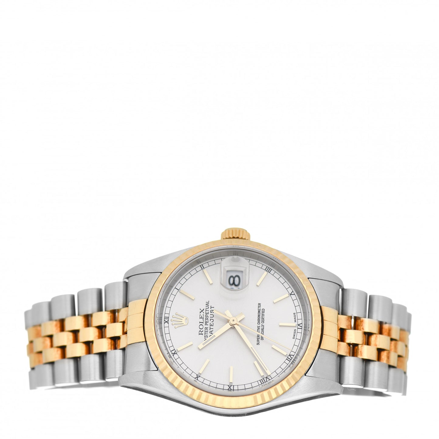 Stainless Steel 18K Yellow Gold 36mm Oyster Perpetual Datejust Watch White 16233