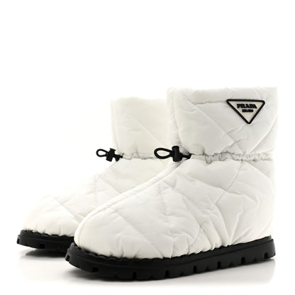 Prada Re-Nylon Piuma Triangle Logo Padded Drawcord 20mm Snow Boots 40 White 4 of 10