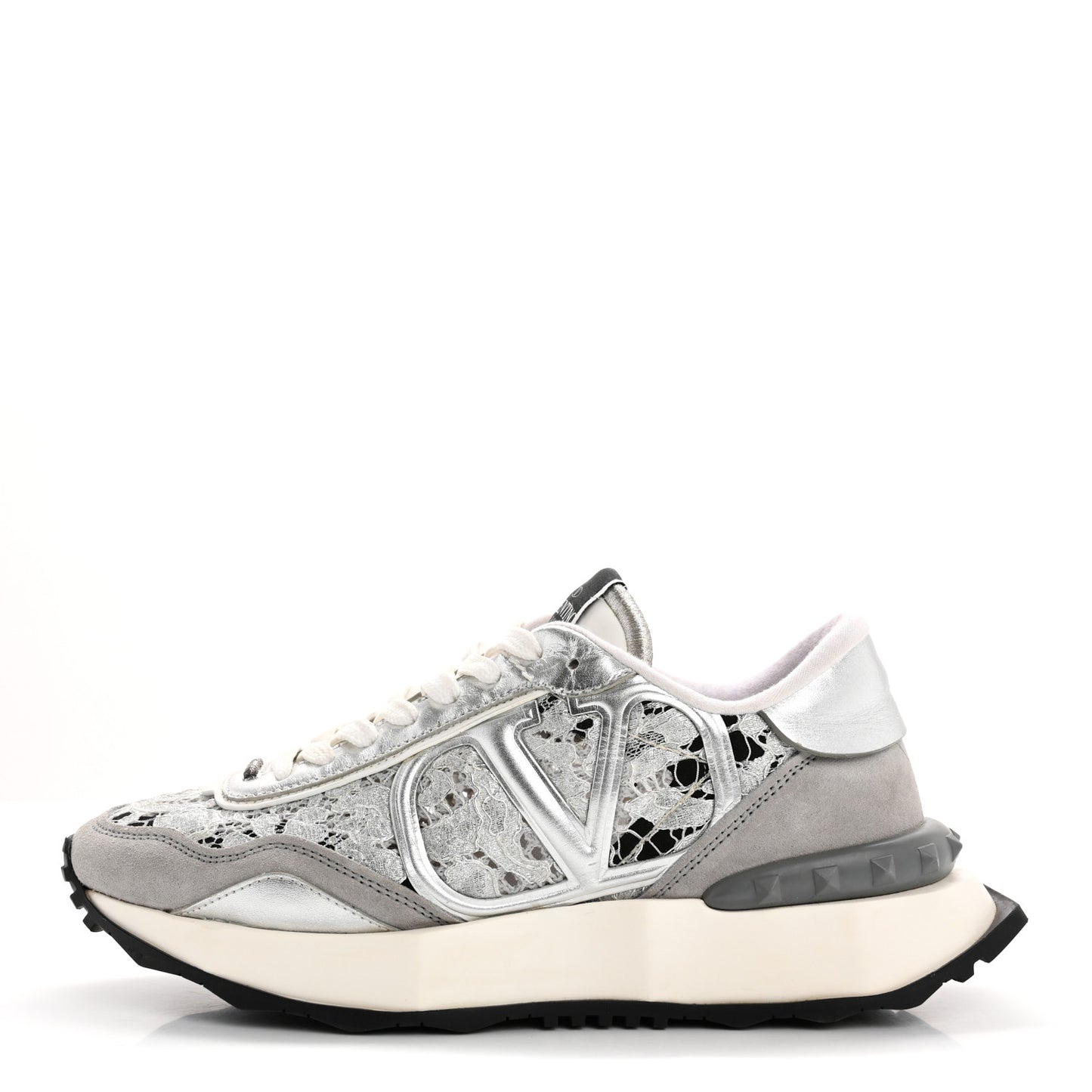 Metallic Calfskin Lace Mesh Lacerunner Sneaker 38.5 Silver Pastel Gray