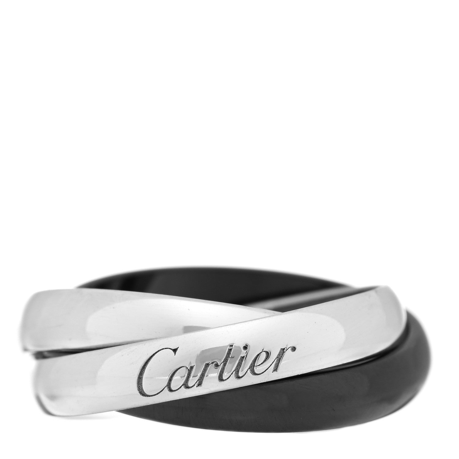 Cartier 18K White Gold Black Ceramic Trinity Ring 53 6.25 1 of 5