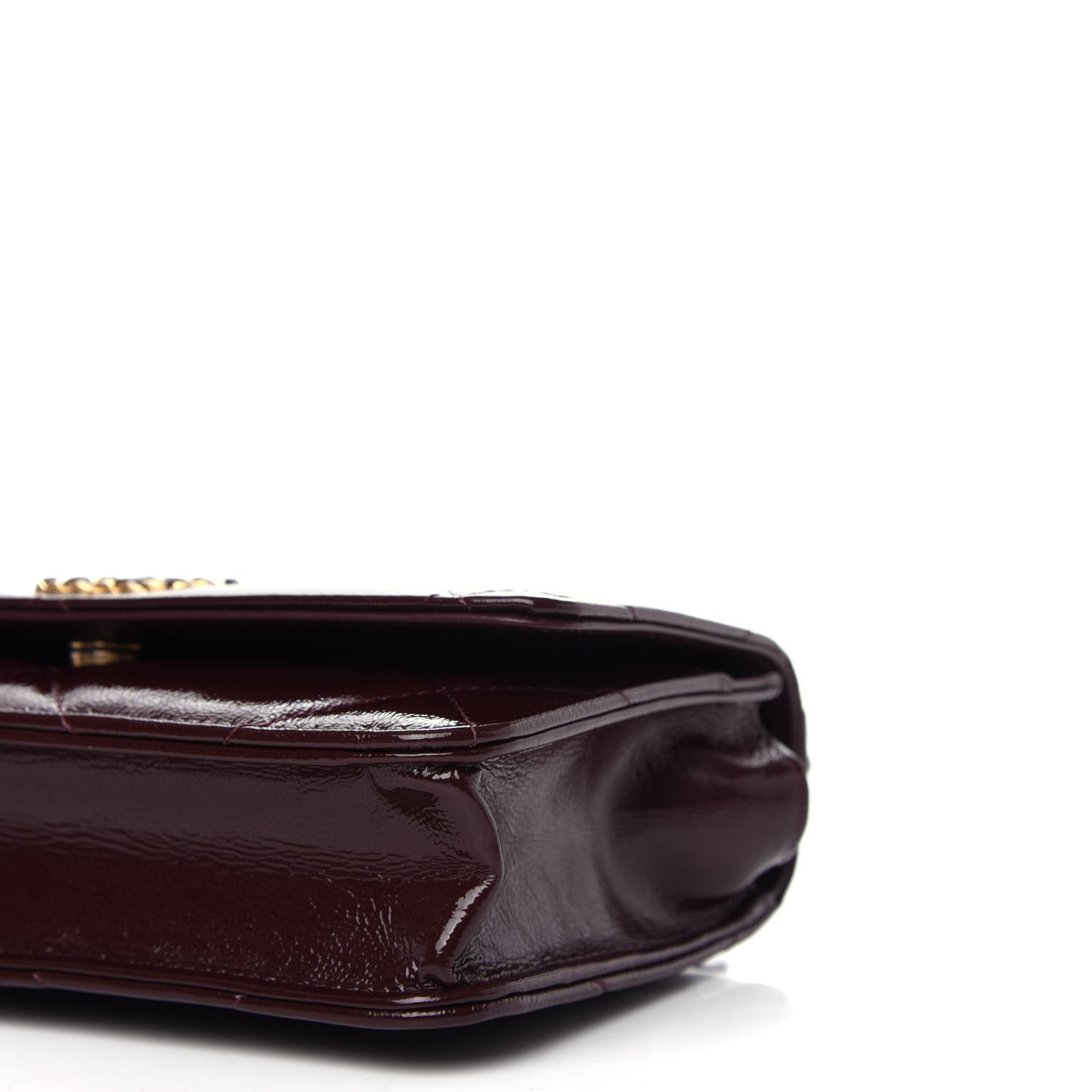 Shiny Crumpled Calfskin Quilted 19 Wallet On Chain WOC Burgundy