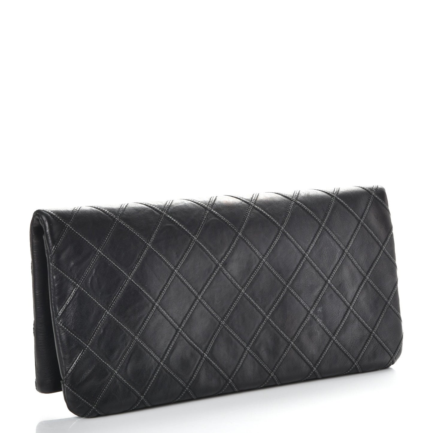 Calfskin Stitched Thin City Clutch Black