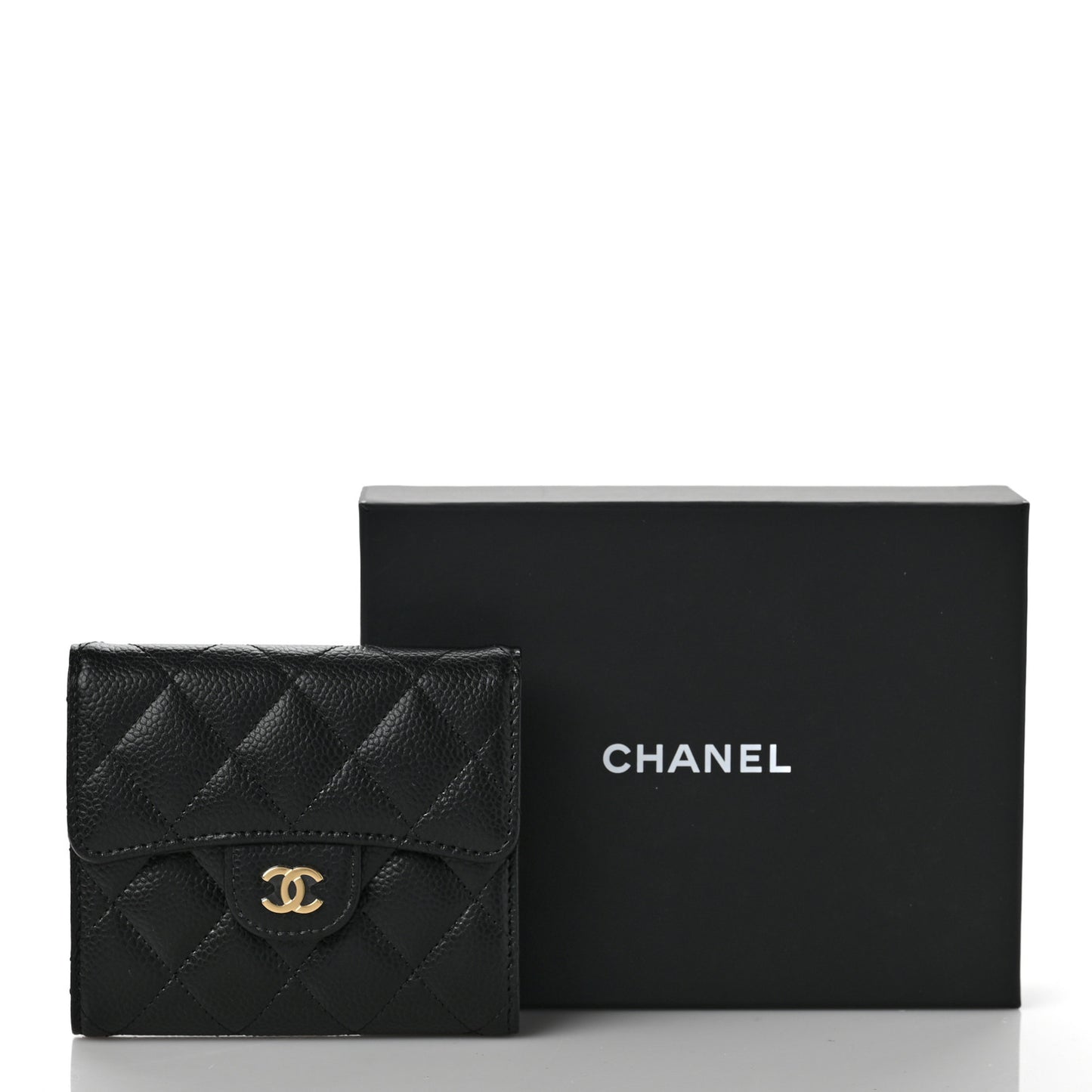 Caviar Quilted Compact Flap Wallet Black