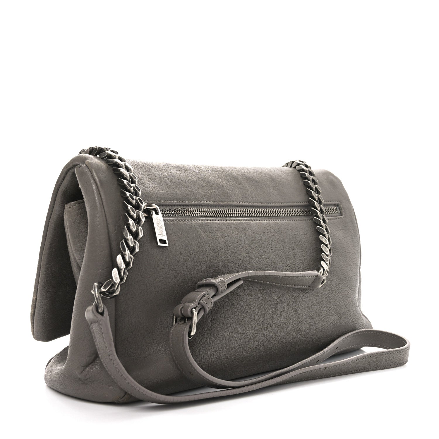 Saint Laurent Sheepskin Medium West Hollywood Monogram Fold-Over Bag Grey 2 of 9