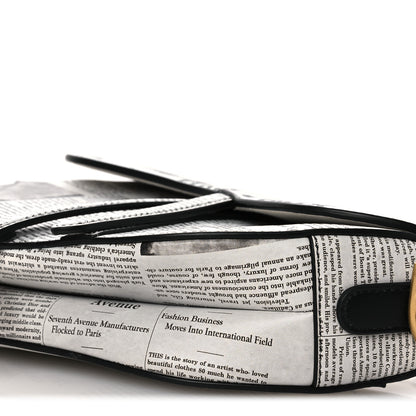 Christian Dior Calfskin Newspaper Printed Saddle Bag With Strap Black White 10 of 11