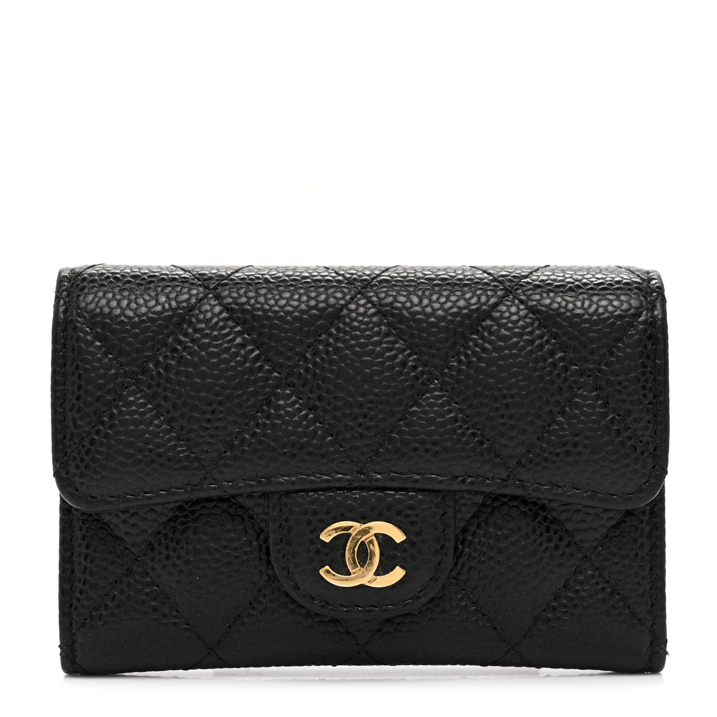 Caviar Quilted Flap Card Holder Wallet Black