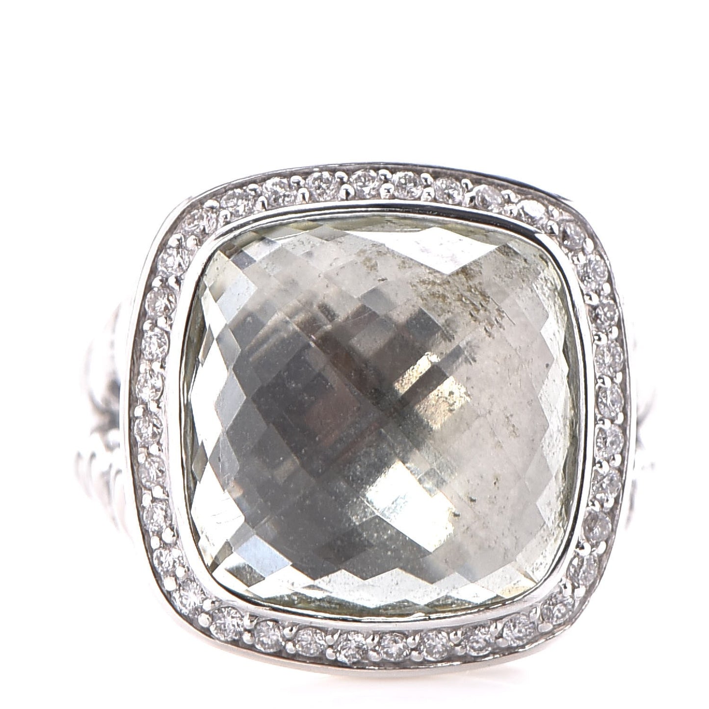 Sterling Silver Diamond Prasiolite 14mm Albion Ring 54 7