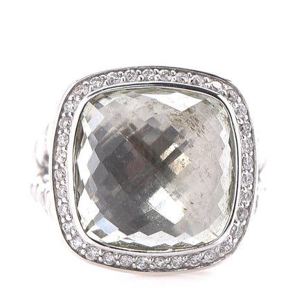 David Yurman Sterling Silver Diamond Prasiolite 14mm Albion Ring 54 7 1 of 5
