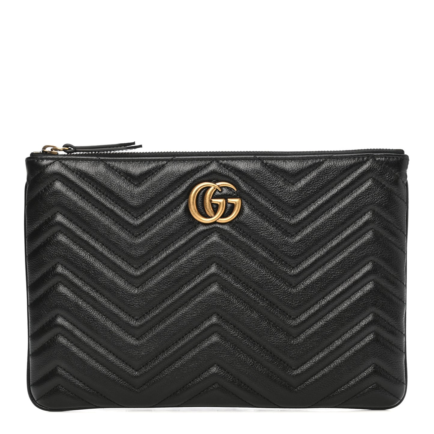 Azalea Calfskin Matelasse Heart GG Marmont Zip Pouch Black